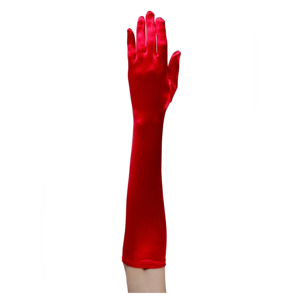 Elbow Length Satin Red Gloves 17 1/2 inches